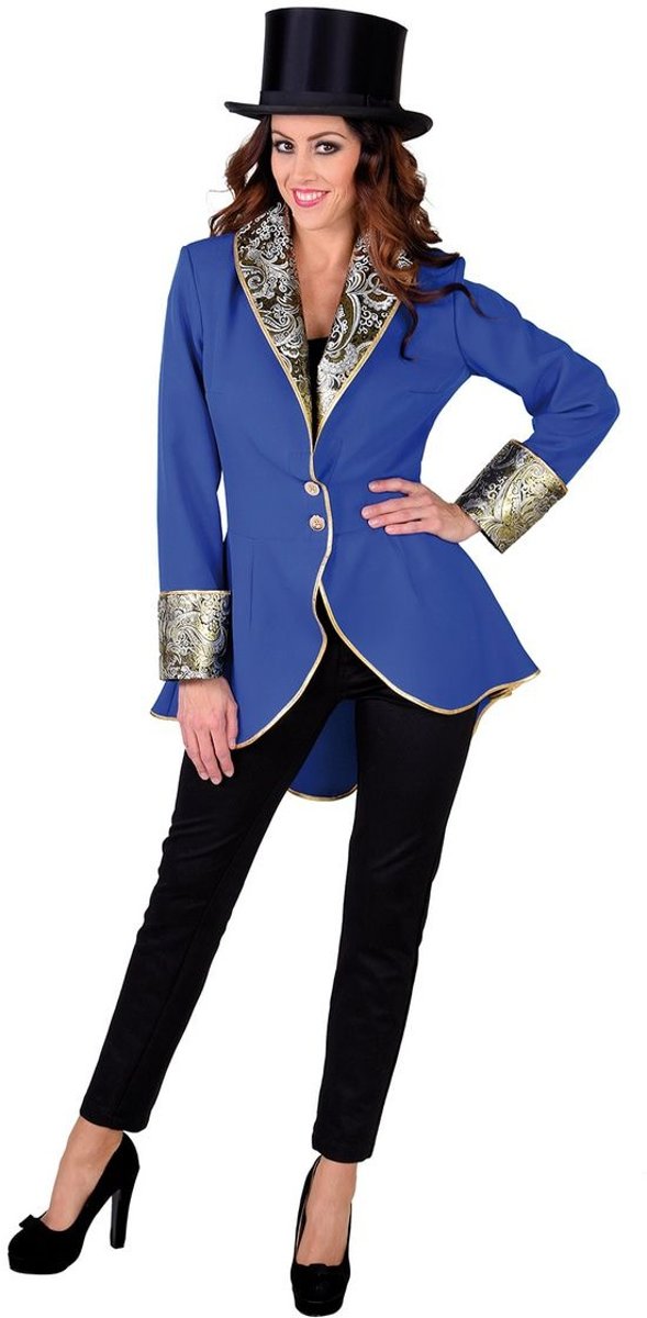 Middeleeuwen & Renaissance Kostuum | Fancy Freule Brokaat Jas Kobalt Blauw Vrouw | Small | Carnaval kostuum | Verkleedkleding